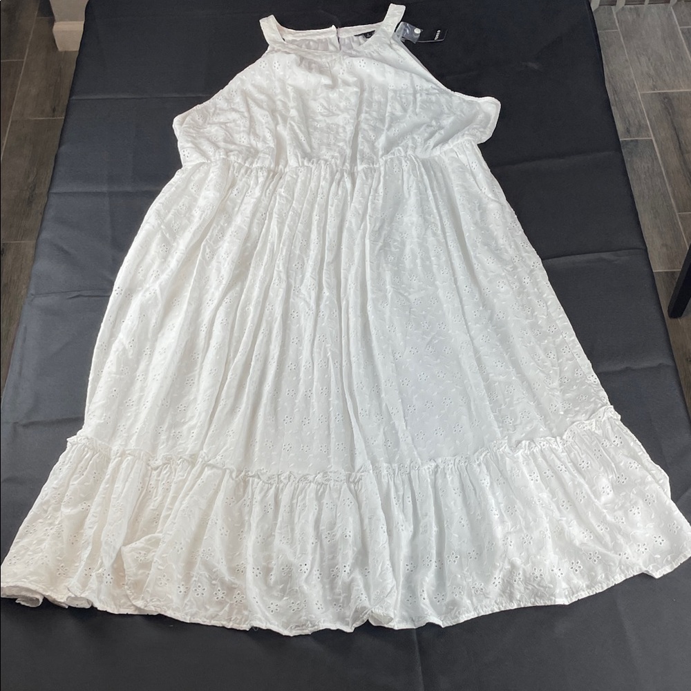Eyelet Halter Ruffle Tier Midi Dress white cotton feminine Torrid 2 pockets